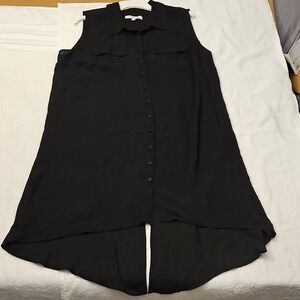 Women's Black Collared Sleeveless Button Tunic Blouse Solid Regular SEJ2936